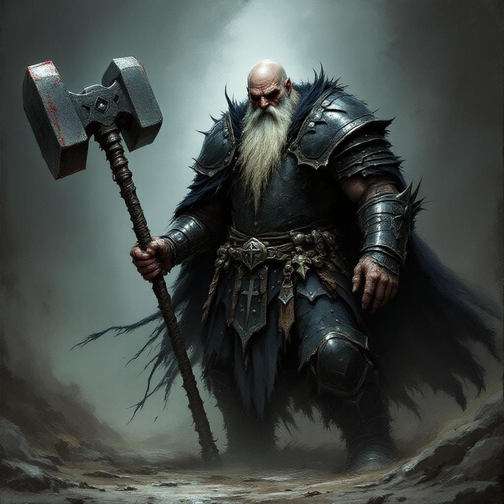 Ancient Warrior with Warhammer in Dark Fantasy Style