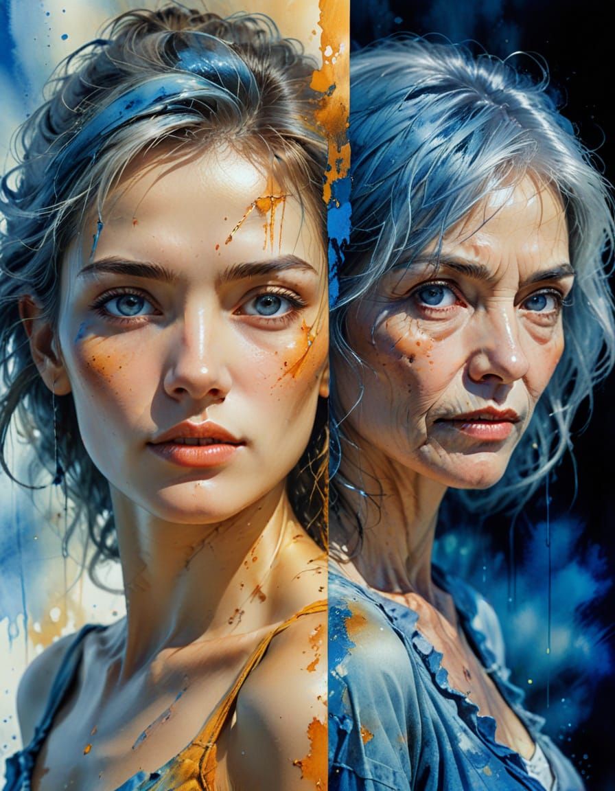 Youthful and Elderly Women in Watercolor Style