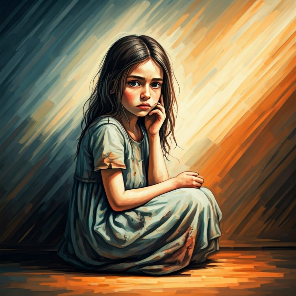 Distressed Girl in Muted Tones, Rothko & Kahlo Inspired