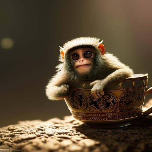 Cute pygmy marmoset monkey in a teacup
