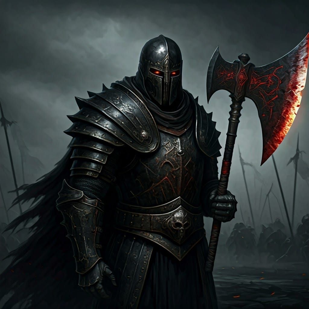 Brooding Warrior with Runed Axe on Desolate Battlefield