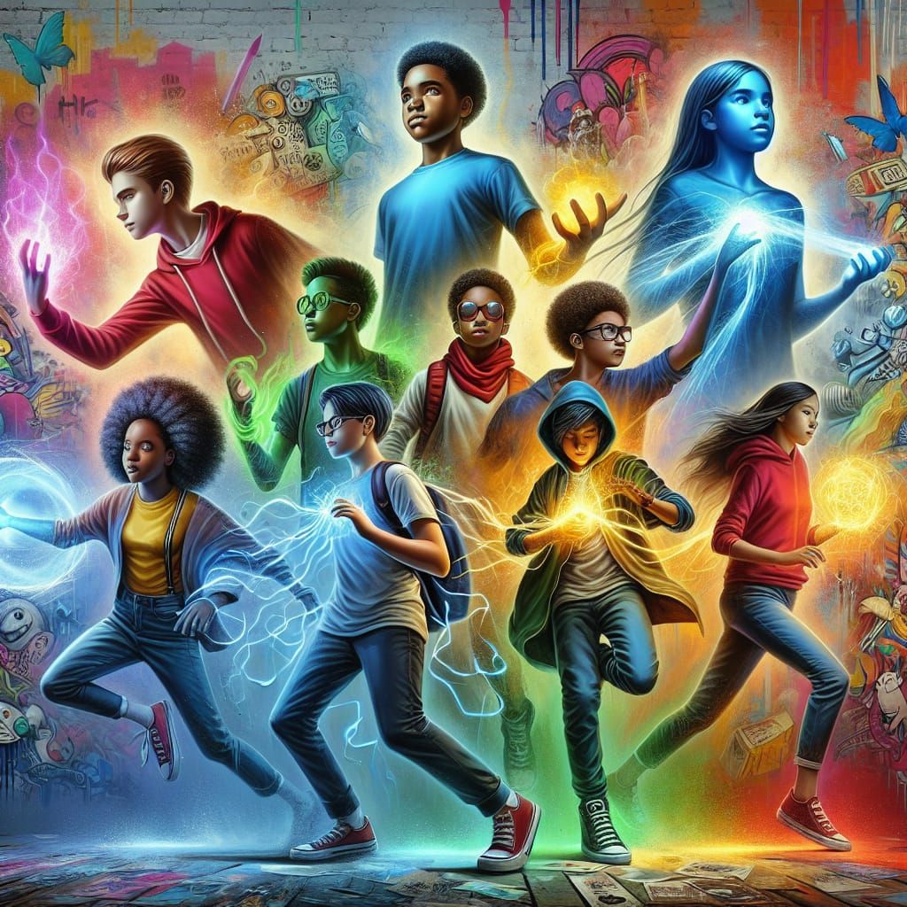 Teenage Superheroes in a Graffiti Art Style
