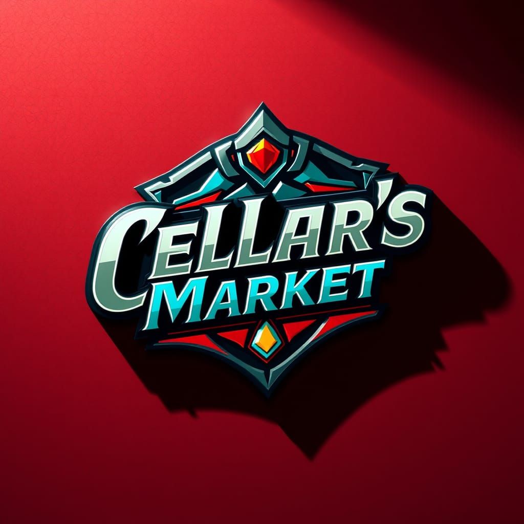 Cellar's Market: Bold 3D Logo in Sports Style