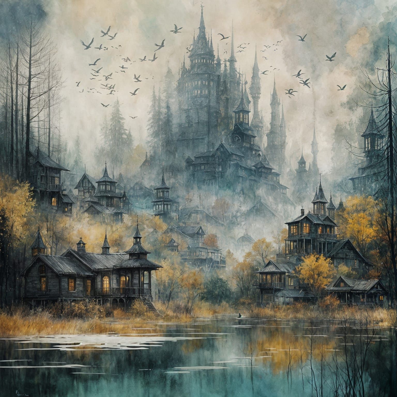 Dreamy Double Exposure in Gouache Epic Impressionist Masterp...