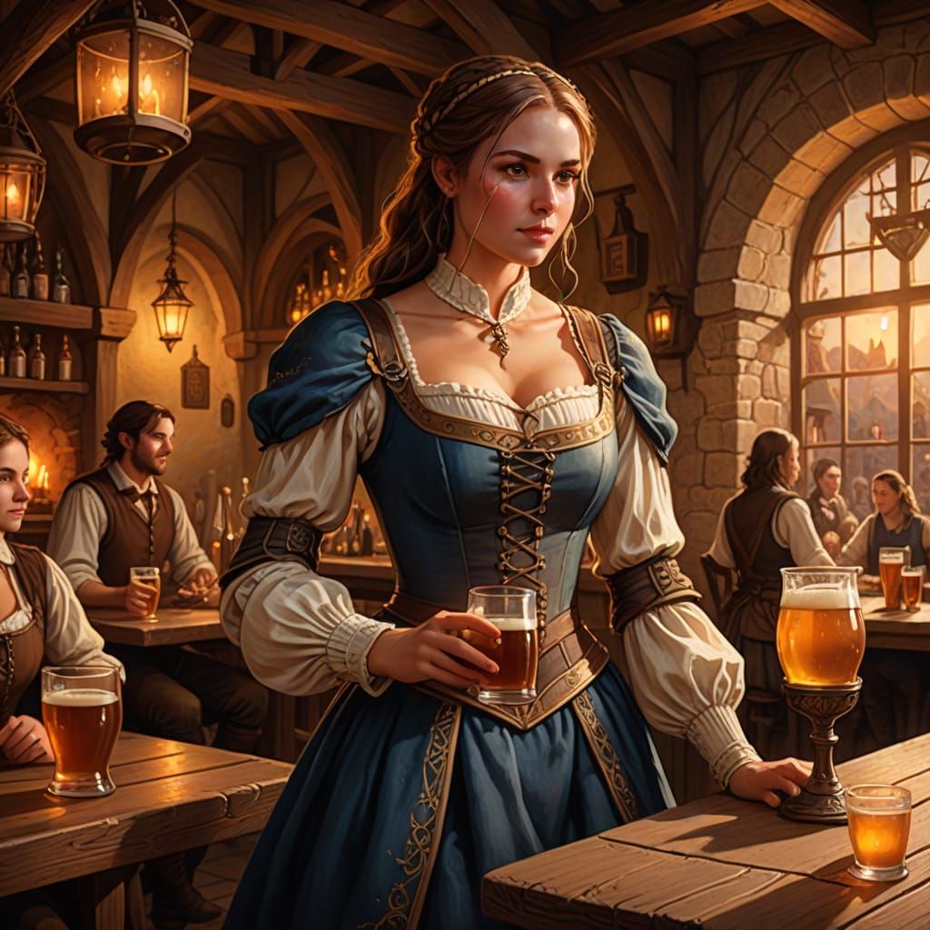 Medieval Tavern Waitress Fantasy Illustration