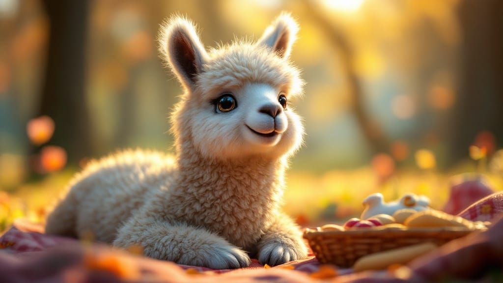 Adorable Alpaca Picnic in Stunning 8K Cinematic Style