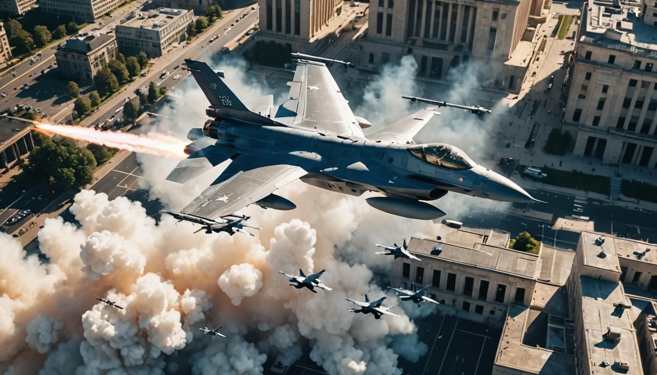 F16 Fighter Jet Bombing a Presidential Building