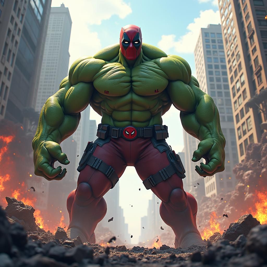 Deadpool and Hulk Fusion in High-Fantasy Concept Art