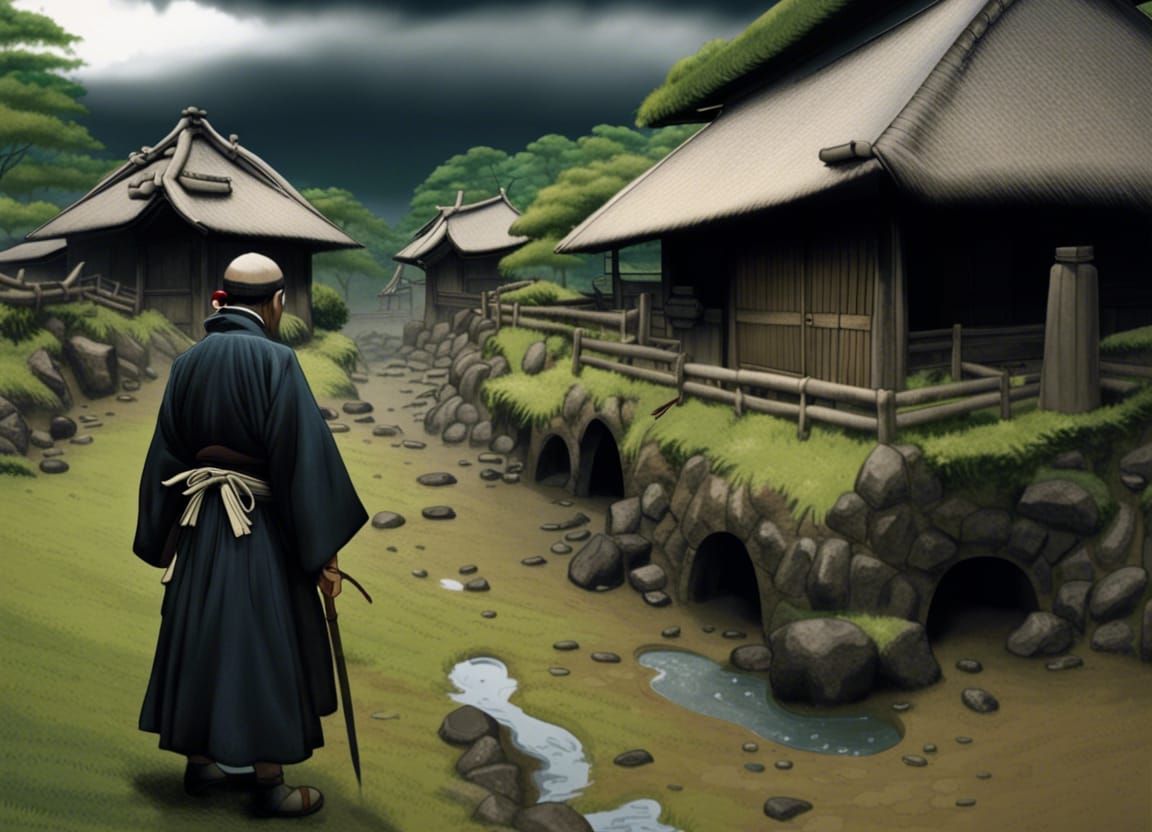 Ancient Samurai Village in Edo Horror Style