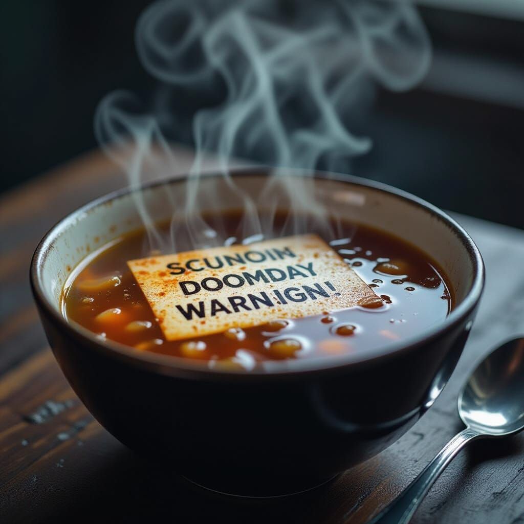 Soup Bowl with Cryptic Doomsday Warning