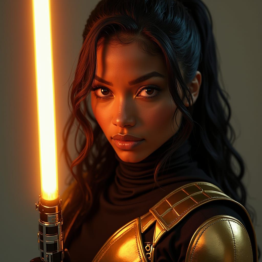 Cyberpunk-Style Female Jedi Warrior