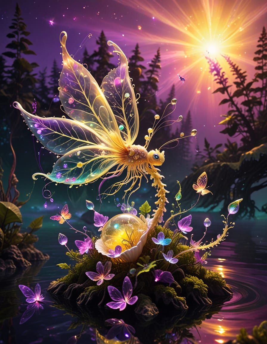 Fractal Pearl Shines Over Vibrant Sunset Landscape