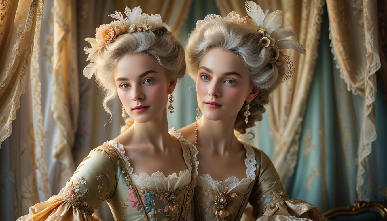 Rococo Portrait of 18th-Century Lady in Golden Light