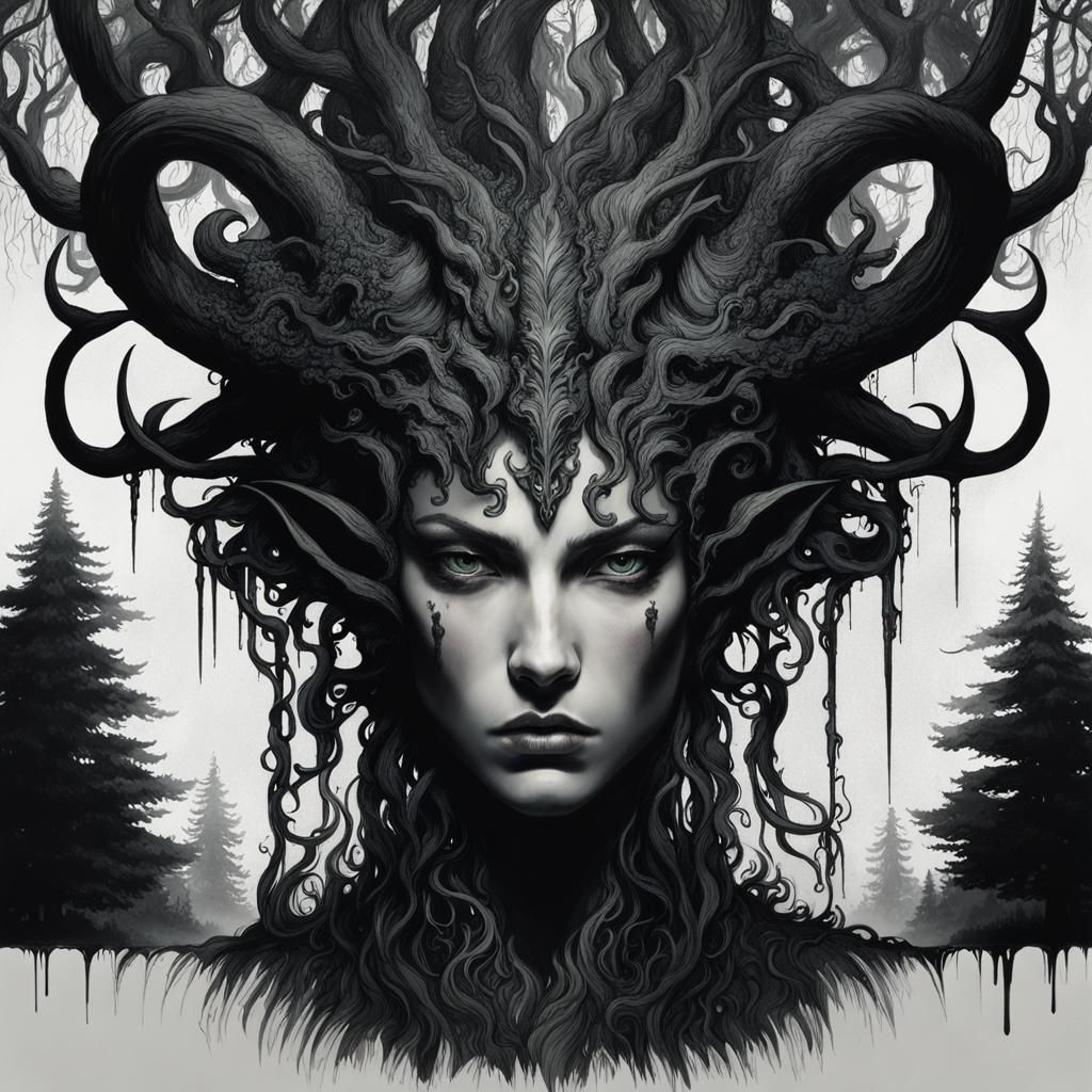 Faun Portrait in Eldritch Forest with Wet Brush