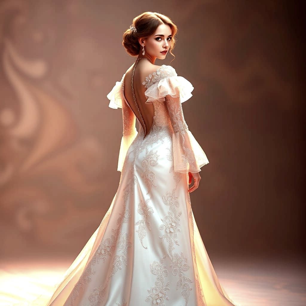 Futuristic Victorian Wedding Gown: Detailed Digital Painting