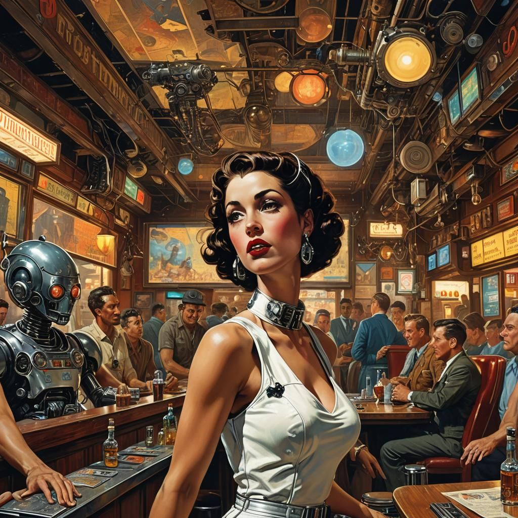 Retrofuturistic Singer in Biopunk Bar