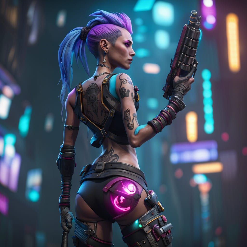 Realistic Jinx from Arcane in Cyberpunk City