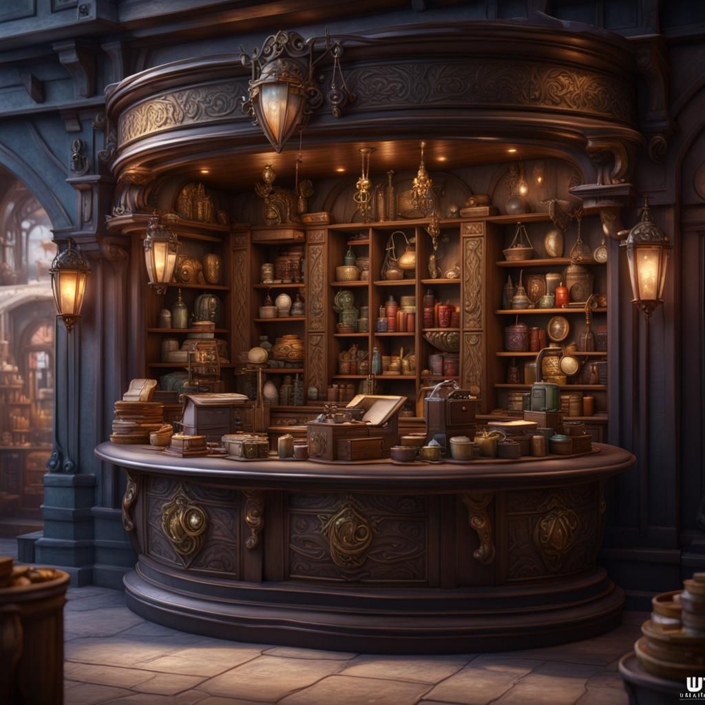 Fantasy Jewelry Shop Interior in Detailed Digital Art
