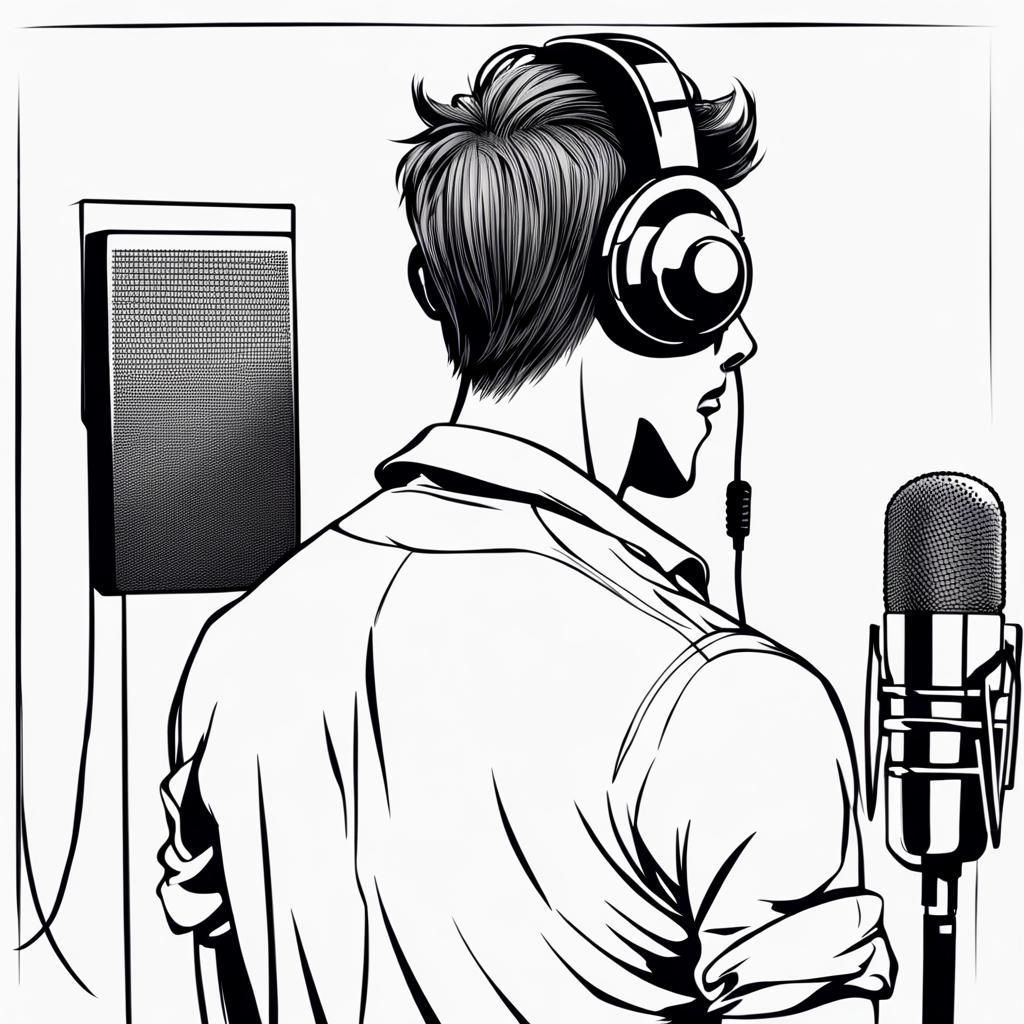 Radio Jockey Back Pose Drawing On Microphone