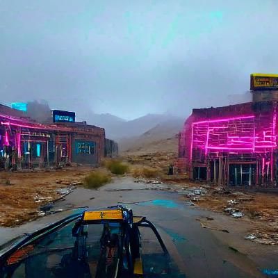 Cyberpunk Ghost Town with Neon Lights
