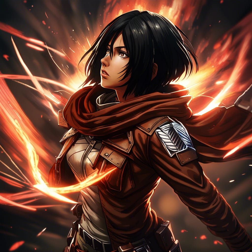 Mikasa from Attack on Titan in Dark Fantasy Art