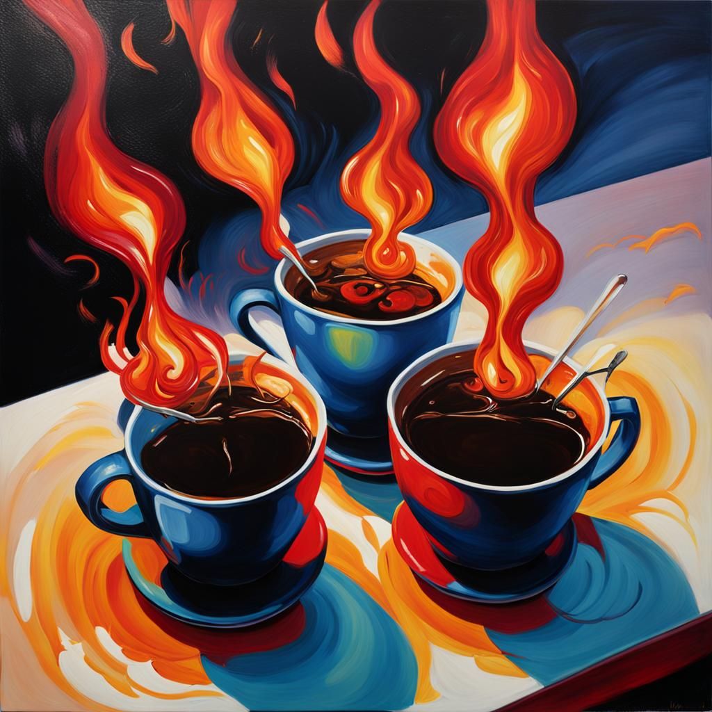 Violin Flames in Coffee: Surreal Oil Painting