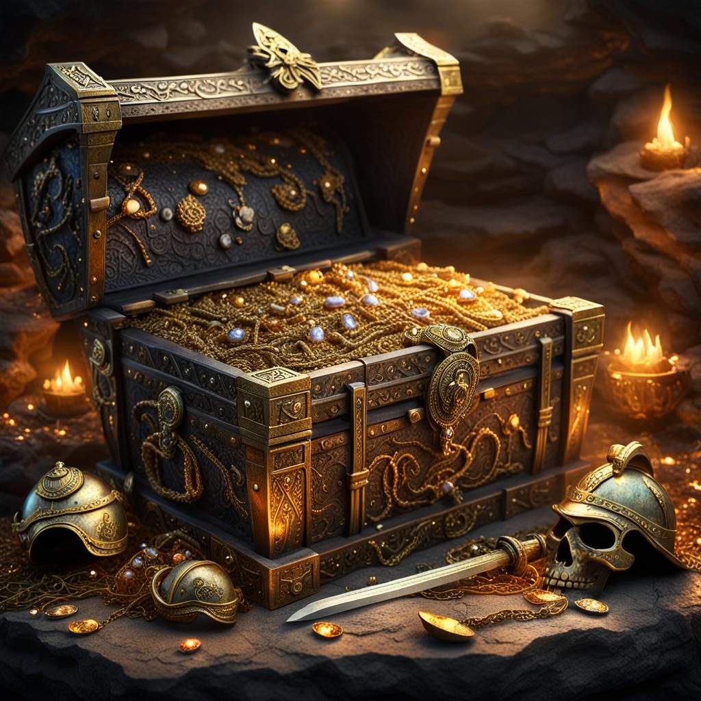 Ornate Treasure Chest Overfilling with Gold and Gems