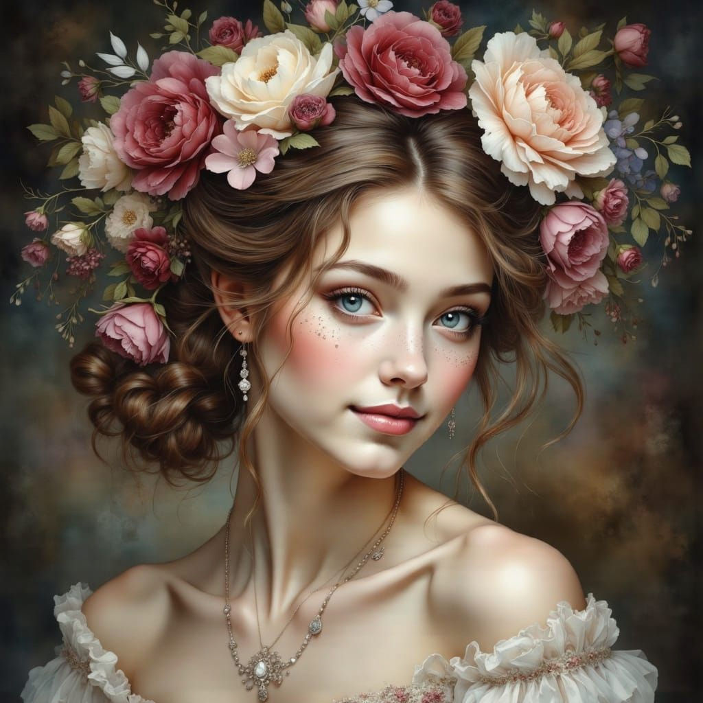 Ethereal Portrait of Woman with Floral Adornments