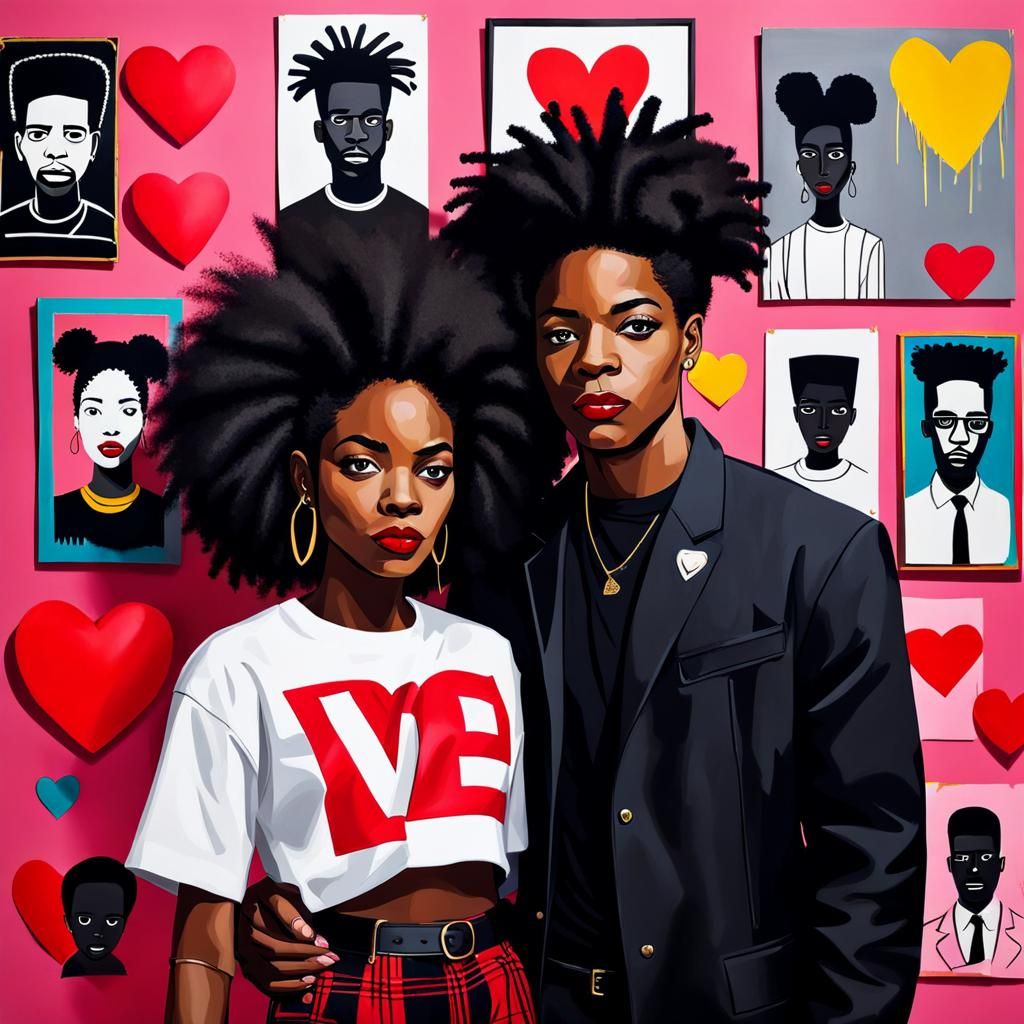 Valentine's Day Black Couple in Basquiat Style