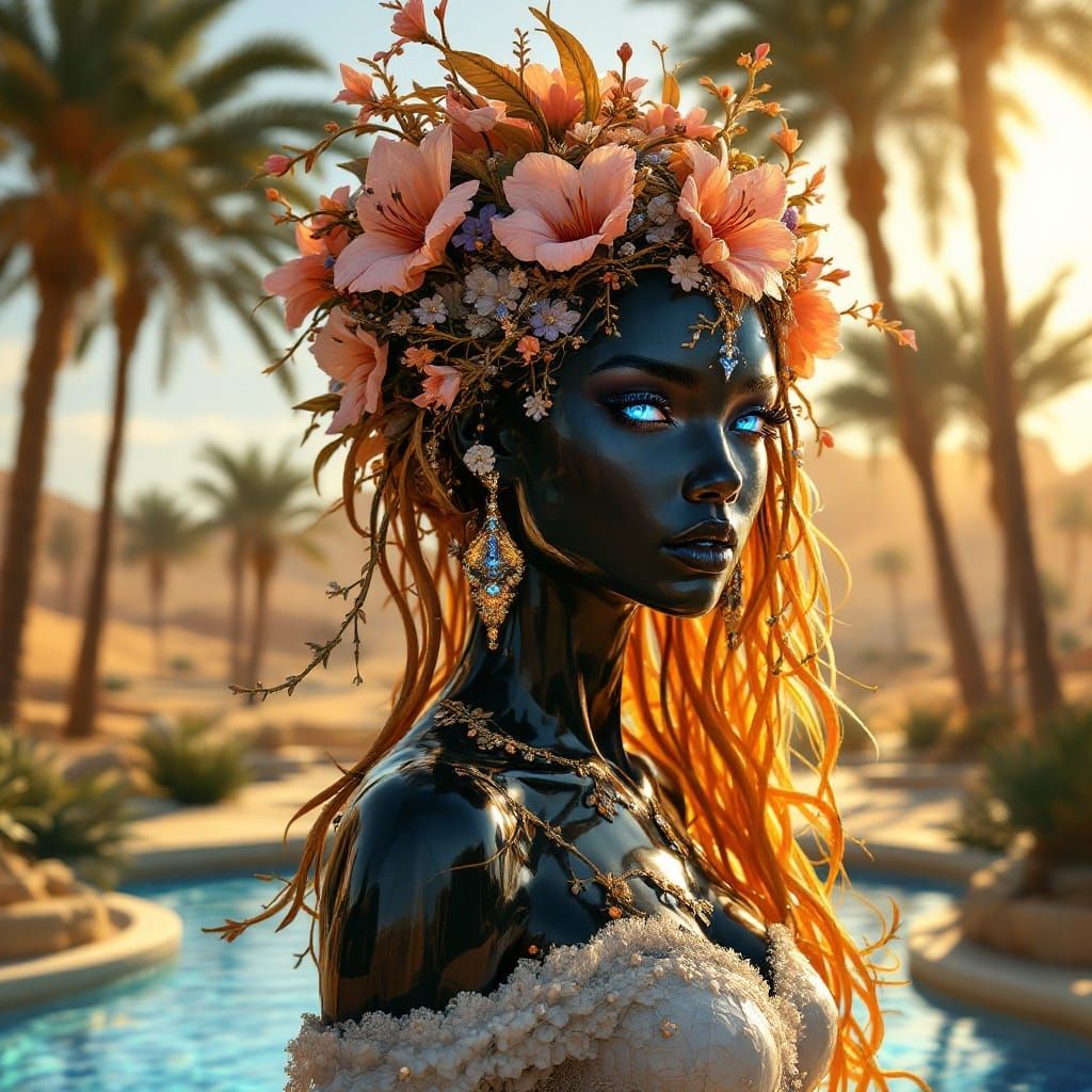 Mystical Desert Goddess Sculpted from Onyx with Sapphire Eye...