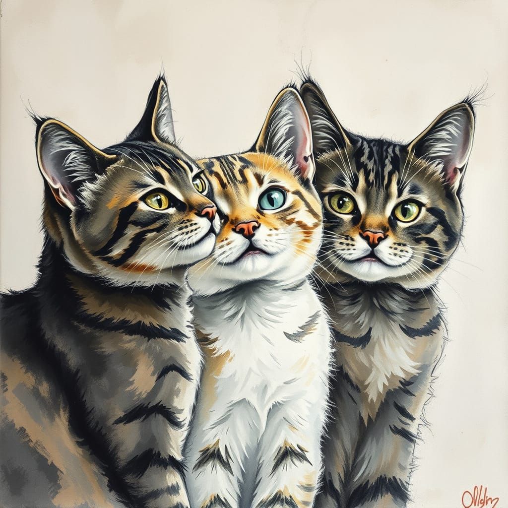 Hyperdetailed Cats Laughing in Gouache Style