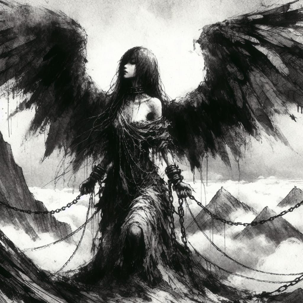 Apocalyptic Angel in Chinese Ink Art Style