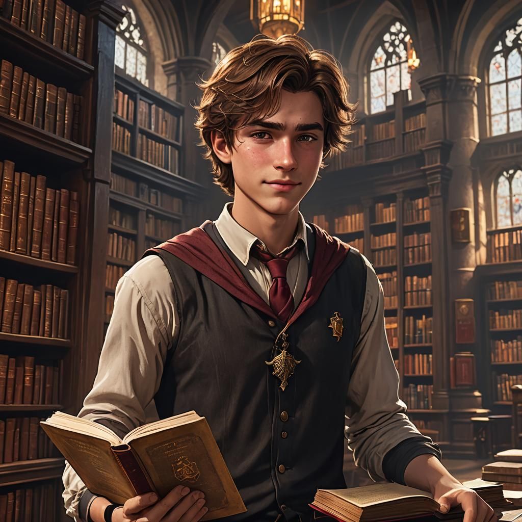 Teen Boy Studying in Library: Digital Matte Painting