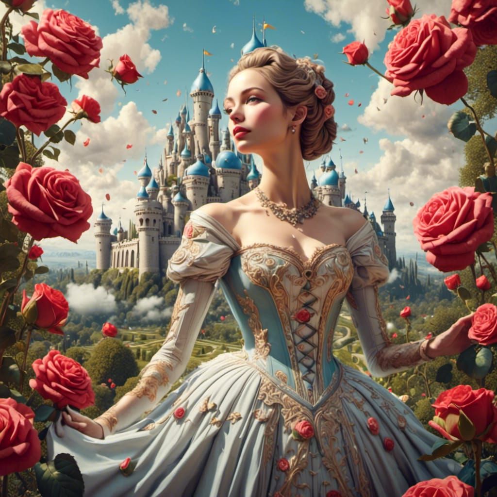 Romantic Surrealist Scene with Roses and Snow