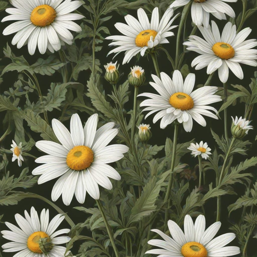 Delicate Oxe-eye Daisy Blooms in Vintage Botanical Style