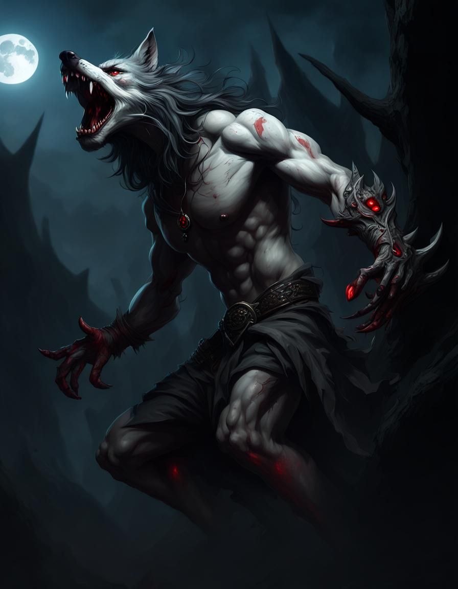 Werewolf Transformation Under Full Moon: Dark Fantasy Concep...