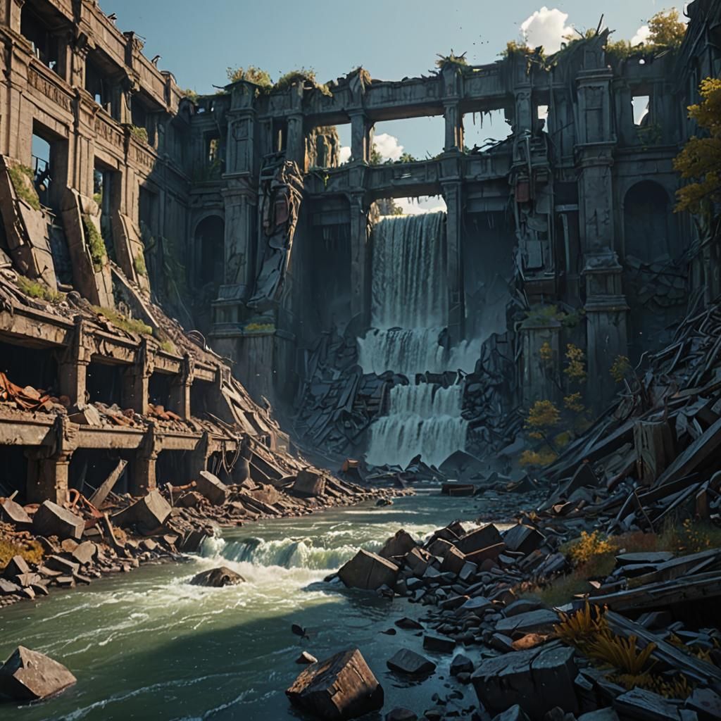Ruined River Dam: Fantastical Matte Painting