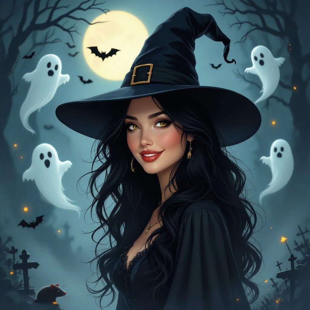 Pretty Witch in Misty Halloween Night