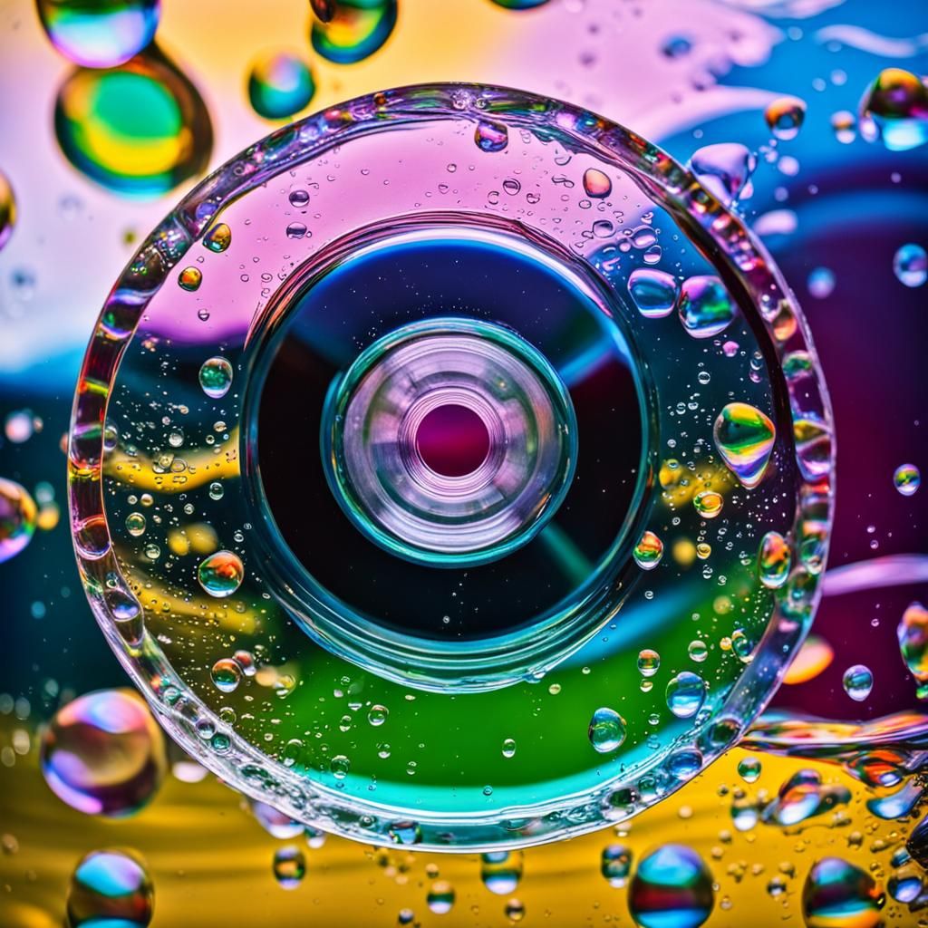 Macro Photograph of Colorful CD in Water