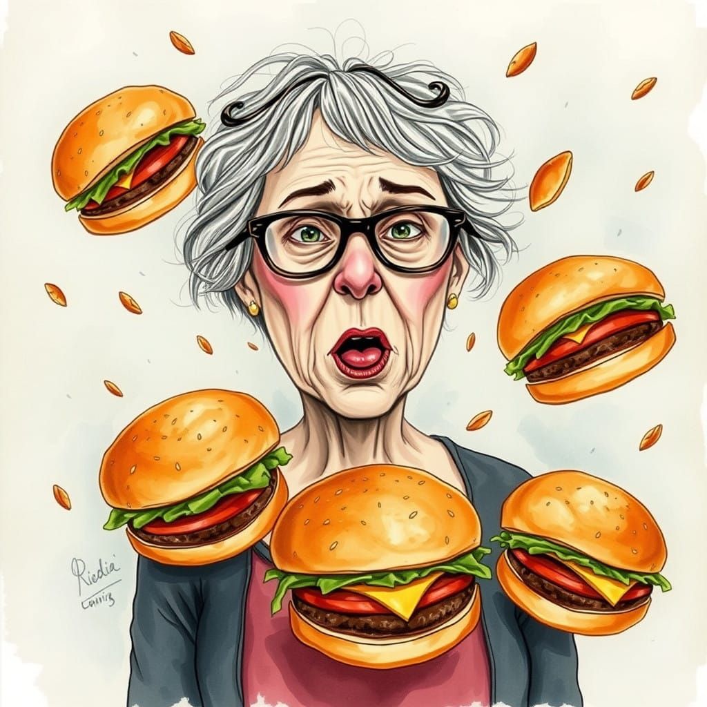 Whimsical Portrait of a Vegan Teacher Under Siege
