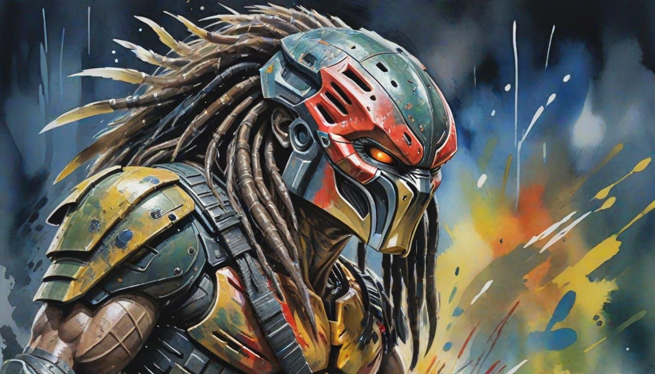 The Predator in Gouache Style Watercolor