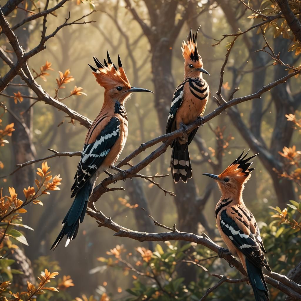 Eurasian Hoopoe with Raised Crown: Detailed Matte Painting