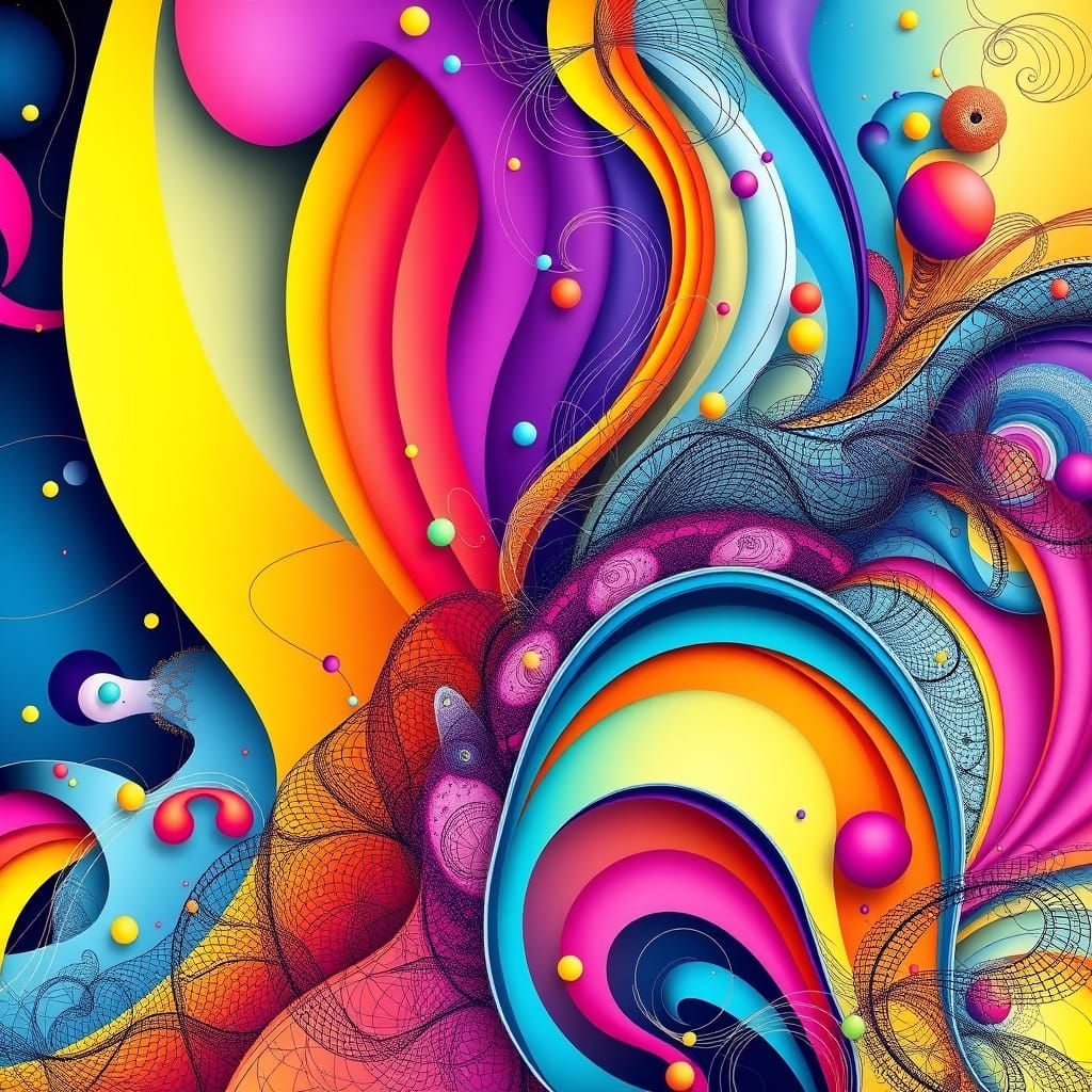 Abstract Composition with Fractal Patterns in Vibrant Colors