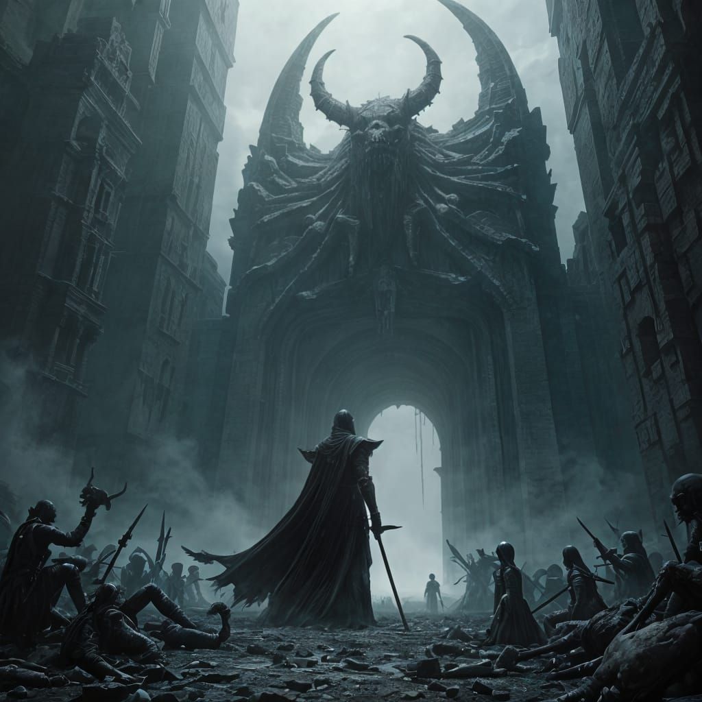 Spectral Knight Guarding Necropolis in Dark Fantasy Style