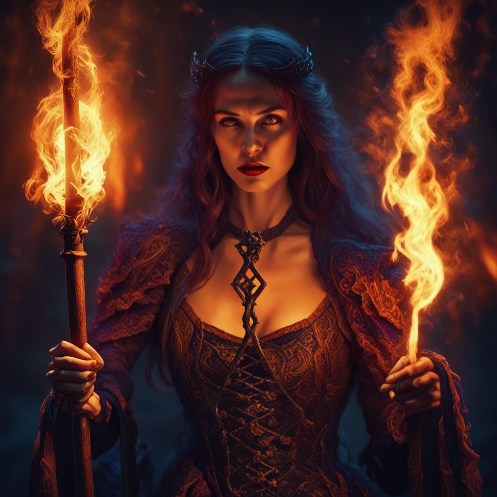Ornate Medieval Woman Burning: Dark Fantasy Art