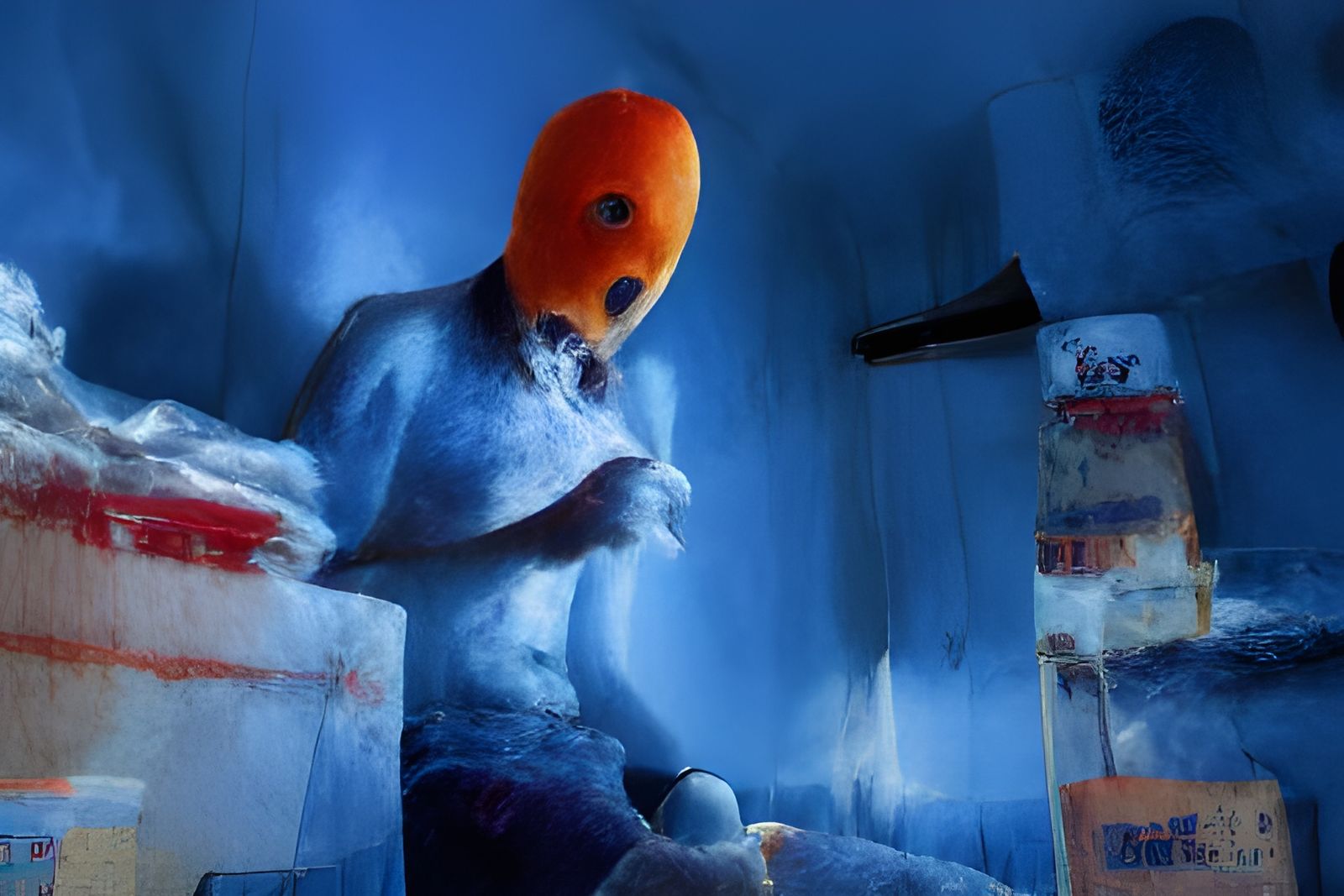 Blue and Orange Illustration of Lonely Person