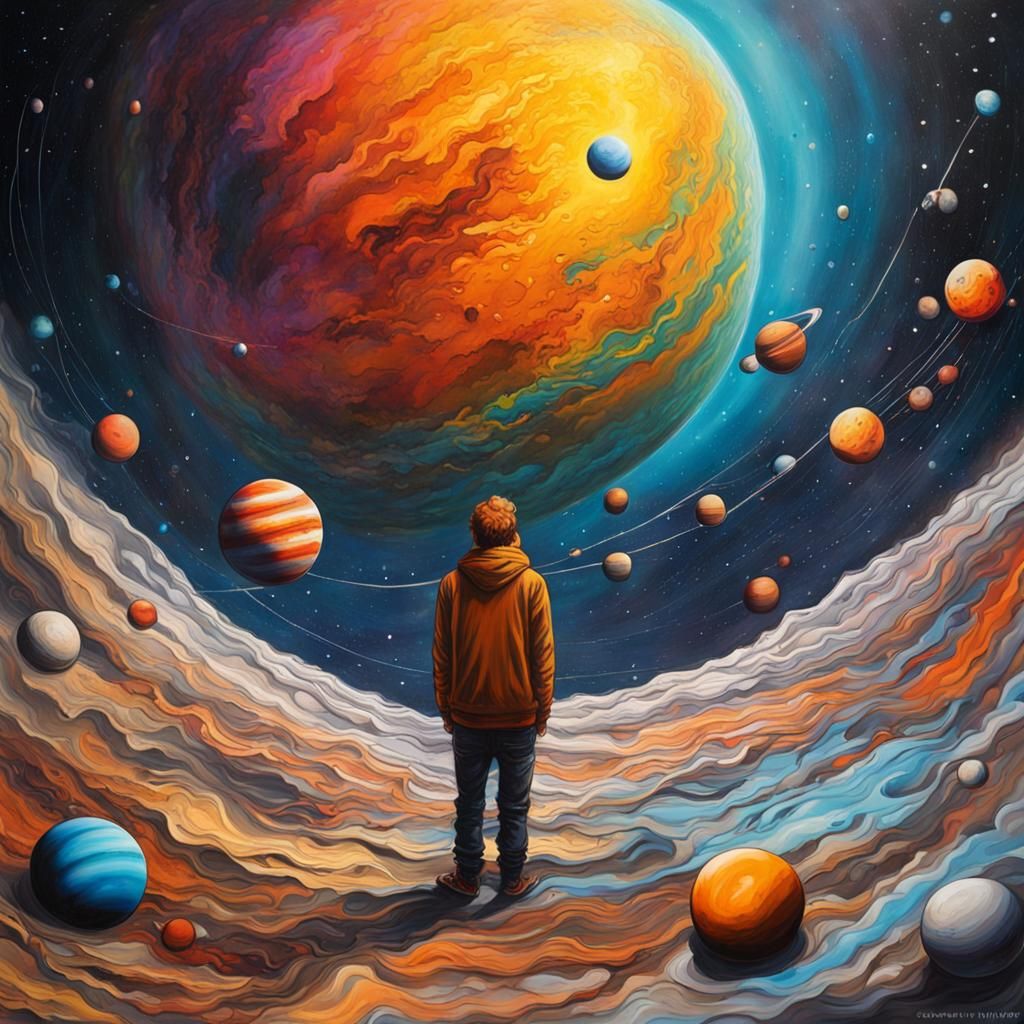 Graffiti Art of a Person Staring at the Solar System