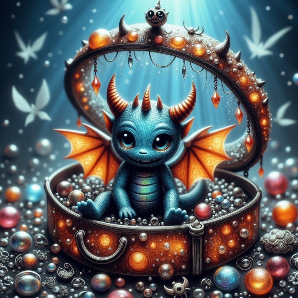 Miniature Dragon in Jewelry Box, Ethereal Art