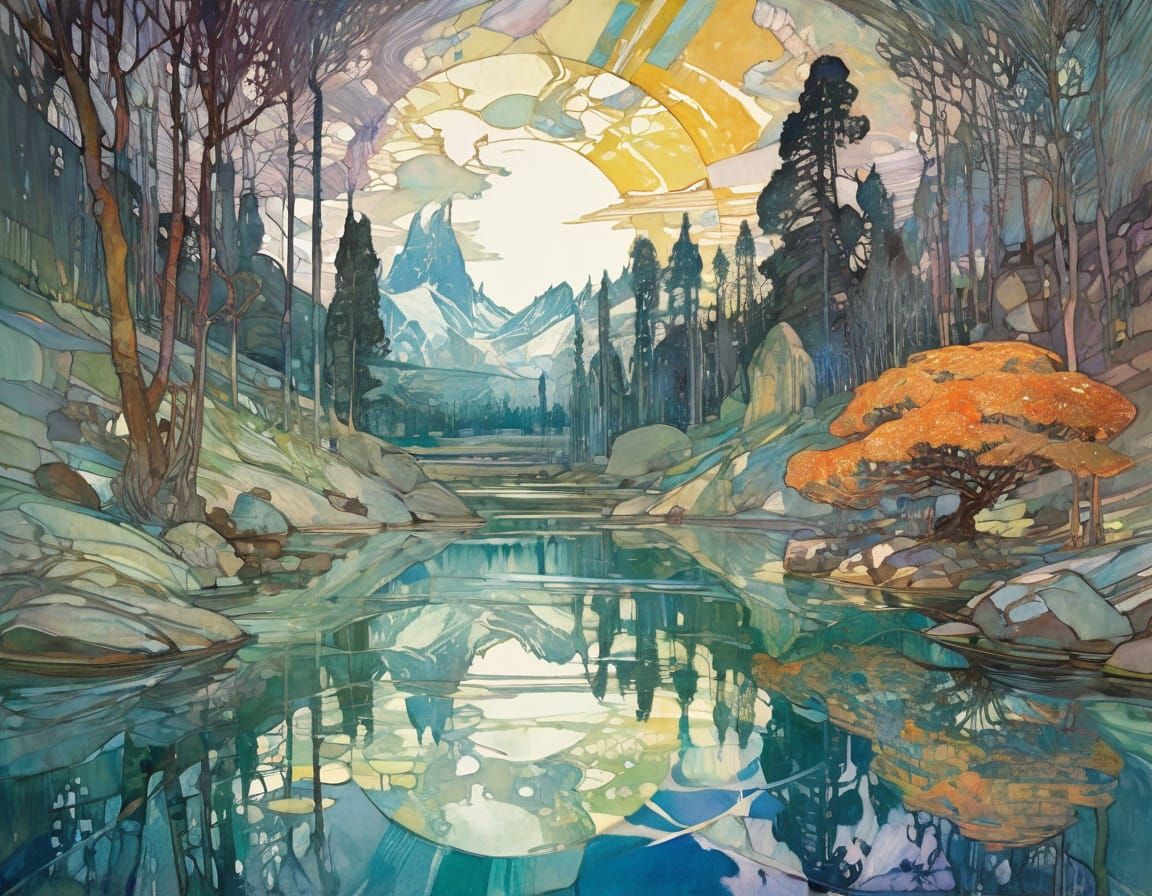 Vibrant Lake of Glass in Contrasting Colors