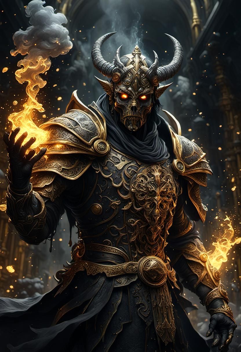 Dark Fantasy Figure in Smoke and Gold